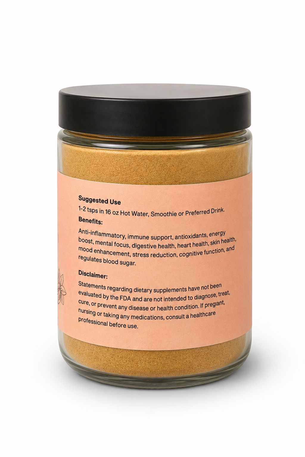 Blissful Boost Medicinal Herbal Powder Blend | Organic Wellness Tea & Botanical Blend Suggested Use side view herbal energy powder