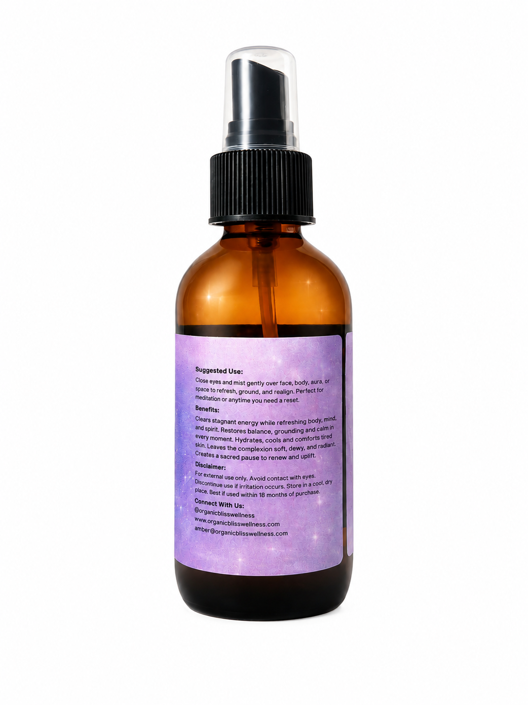 Moon Flower Bliss Mist Body | Natural Aura Clearing Spray Suggested Use and Benefit side by Organic Bliss Wellness