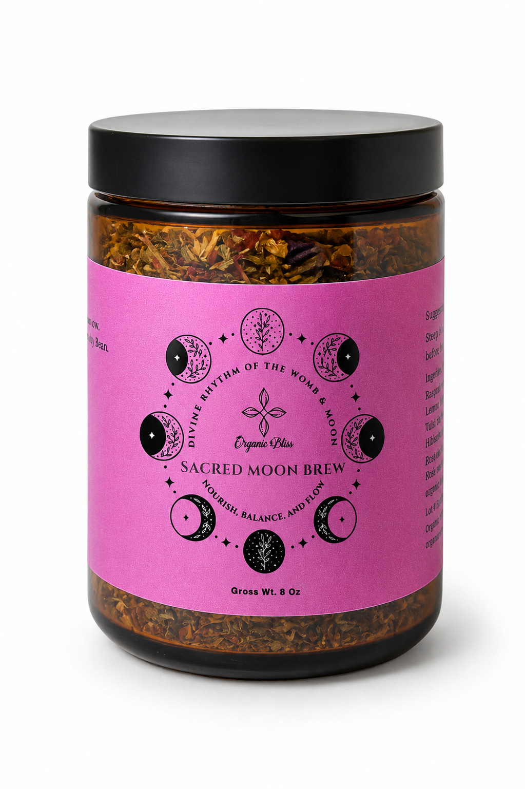 Sacred Moon Brew Loose Leaf Herbal Tea for Hormonal Imbalance Front Label picture of jar