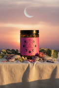 Sacred Moon Brew Loose Leaf Herbal Tea for Hormonal Imbalance Front with moon, flowers and stones