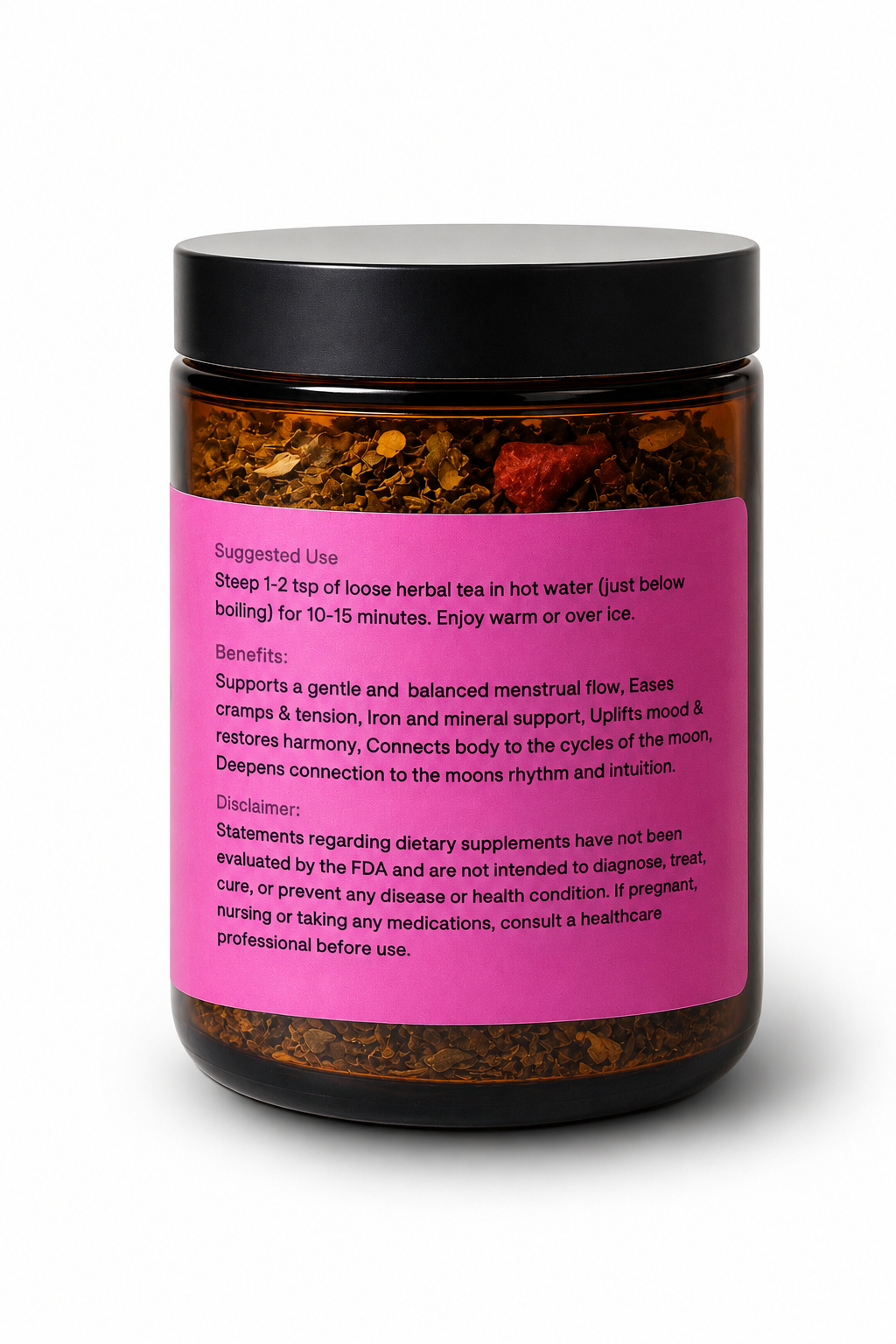 Sacred Moon Brew Loose Leaf Herbal Tea for Hormonal Imbalance Side view of benefits